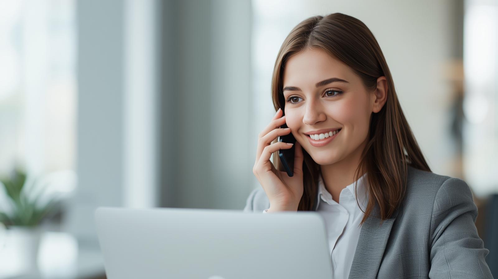 need a girl on phone in front of laptop for contact us non copy right image for naudiyalstech.com